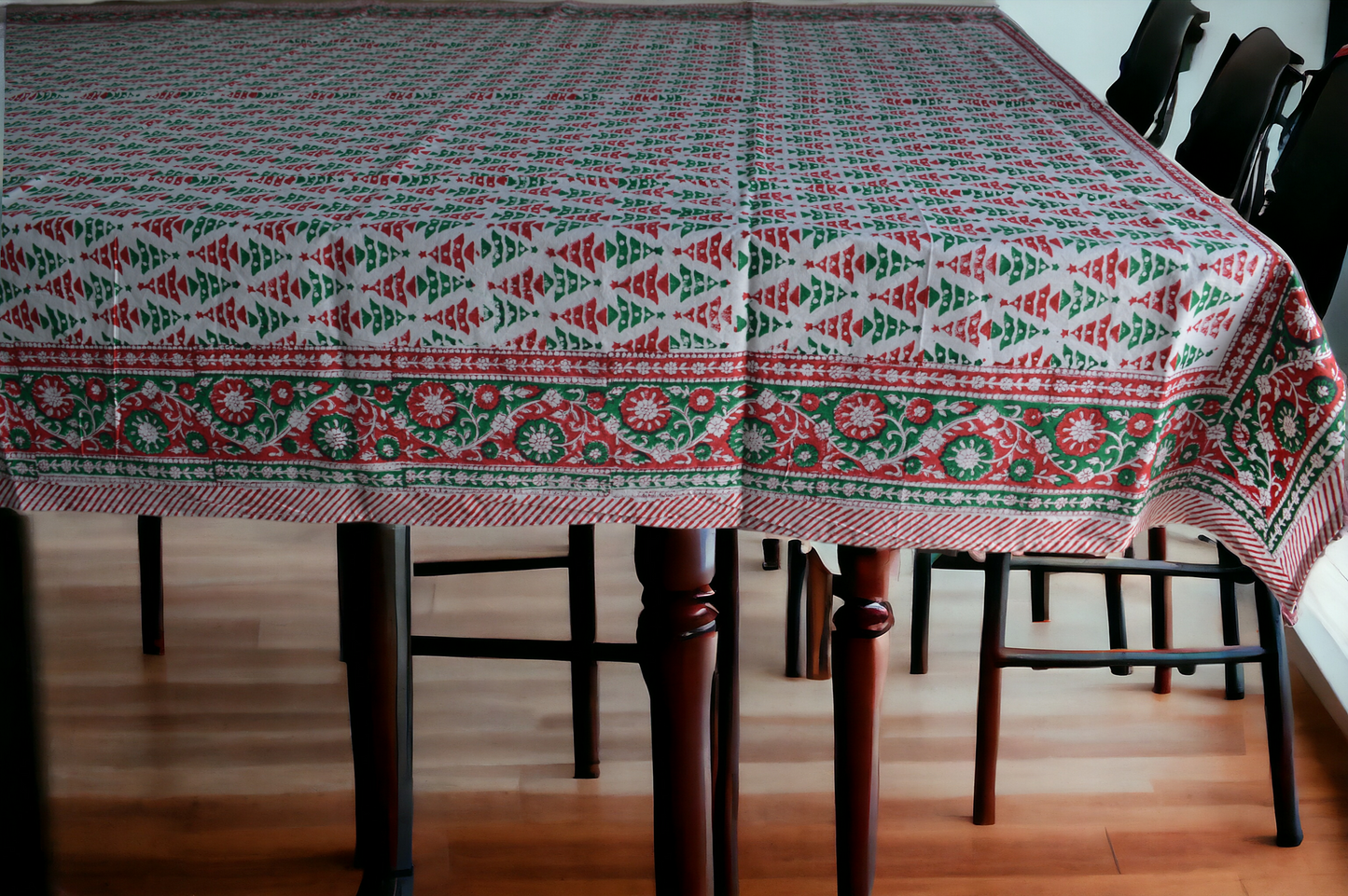 Indian Hand Block Traditional Printed Tablecloth Handmade Cotton Floral 6 Seater Tabletop Decorative for Dinning Table 60 * 90 Inches with Nepkins