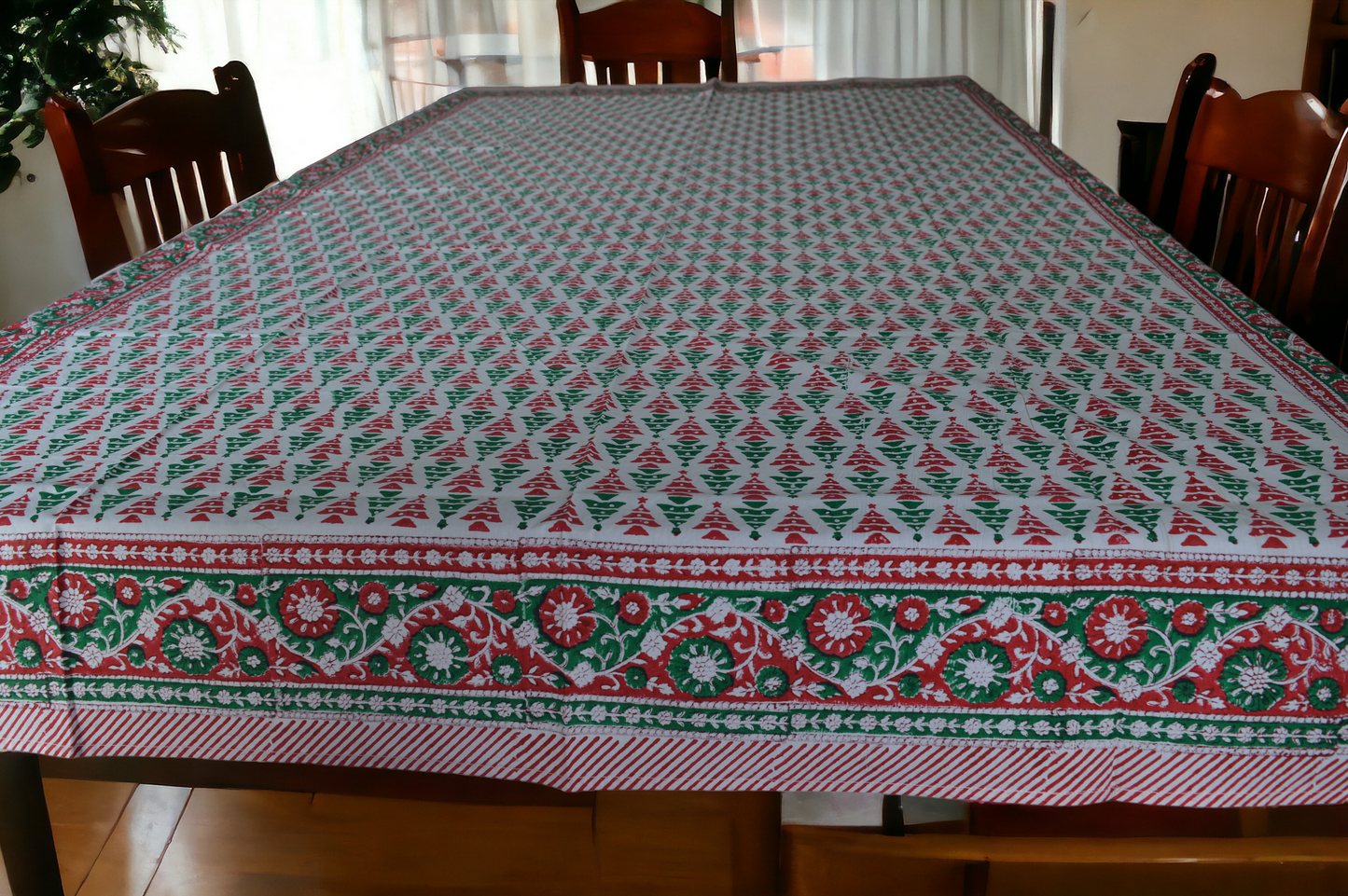 Indian Hand Block Traditional Printed Tablecloth Handmade Cotton Floral 6 Seater Tabletop Decorative for Dinning Table 60 * 90 Inches with Nepkins