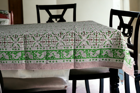 Indian Hand Block Traditional Printed Tablecloth Handmade Cotton Floral 6 Seater Tabletop Decorative for Dinning Table 60 * 90 Inches with Nepkins