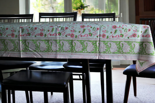 Indian Hand Block Traditional Printed Tablecloth Handmade Cotton Floral 6 Seater Tabletop Decorative for Dinning Table 60 * 90 Inches with Nepkins