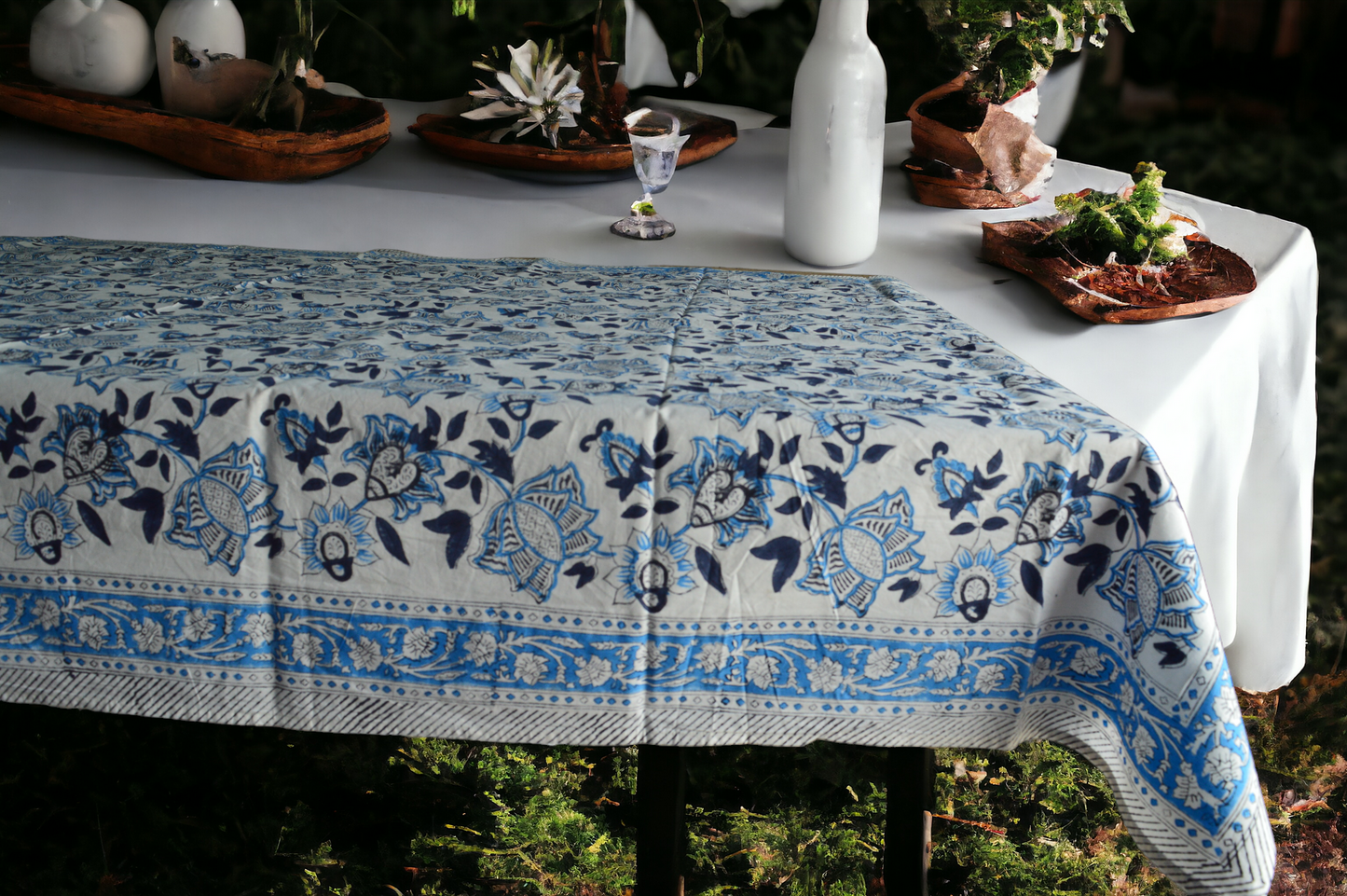 Indian Hand Block Traditional Printed Tablecloth Handmade Cotton Floral 6 Seater Tabletop Decorative for Dinning Table 60 * 90 Inches with Nepkins