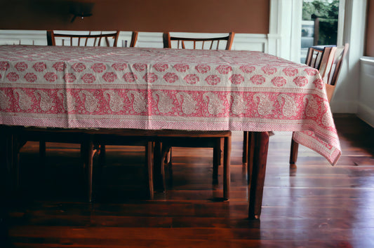 Indian Hand Block Traditional Printed Tablecloth Handmade Cotton Floral 6 Seater Tabletop Decorative for Dinning Table 60 * 90 Inches with Nepkins