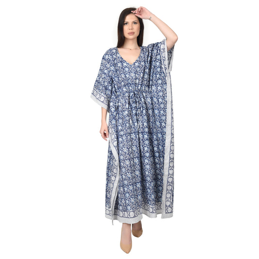 Hand Block Print Cotton Caftans For Women Free Size Vintage traditonal art Maxi gown sleepwear Night gown Kaftan dress