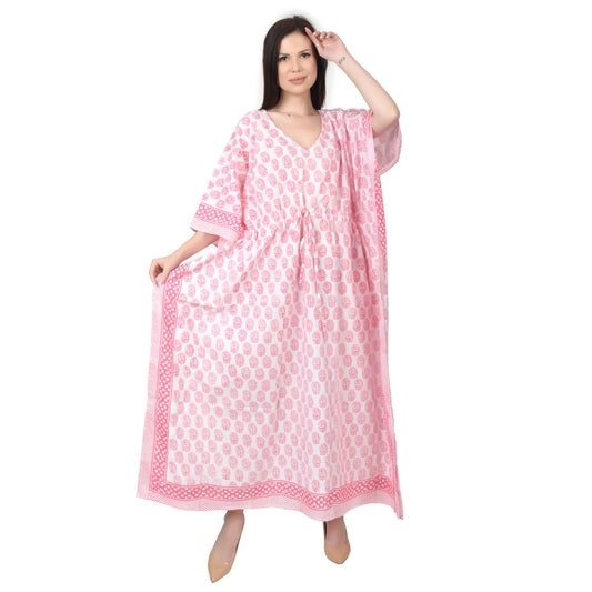 Hand Block Print Cotton Caftans For Women Free Size Vintage traditonal art Maxi gown sleepwear Night gown Kaftan dress