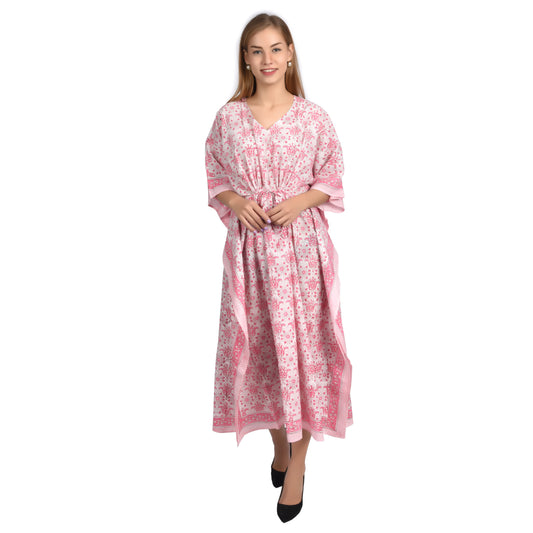 Hand Block Print Cotton Caftans For Women Free Size Sleepwear Vintage traditonal art Kaftan dress