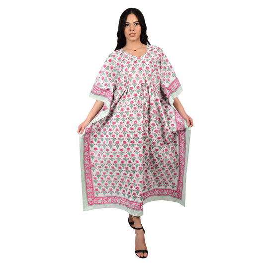 Hand Block Print Cotton Caftans For Women Free Size Vintage traditonal art Maxi gown sleepwear Night gown Kaftan dress