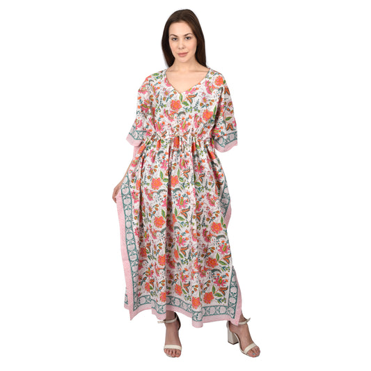 Hand Block Print Cotton Caftans For Women Free Size Vintage traditonal art Maxi gown sleepwear Night gown Kaftan dress