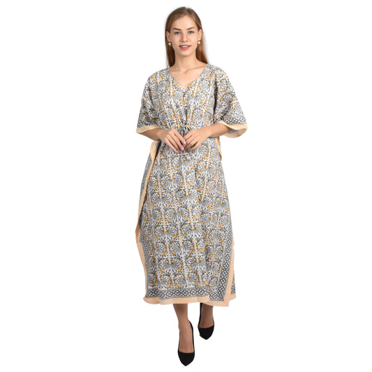 Hand Block Print Cotton Caftans For Women Free Size Vintage traditonal art Maxi gown sleepwear Night gown Kaftan dress