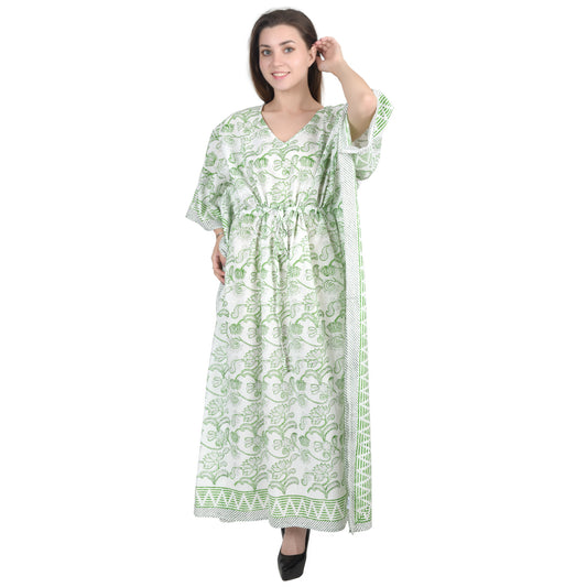 Hand Block Print Cotton Caftans For Women Free Size Vintage traditonal art Maxi gown sleepwear Night gown Kaftan dress