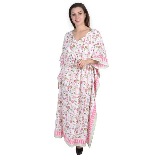Hand Block Print Cotton Caftans For Women Free Size Vintage traditonal art Maxi gown sleepwear Night gown Kaftan dress