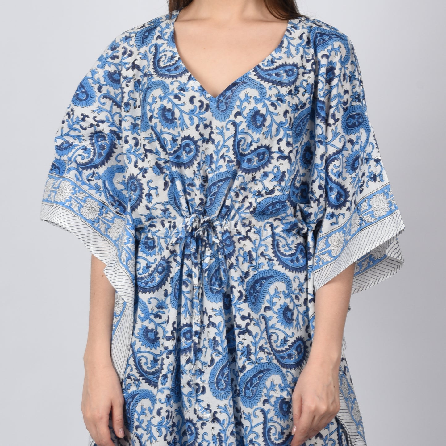 Handblockdruck Baumwollkaftans für Frauen Freie Größe Vintage traditionelle Kunst Maxikleid Schlafkleidung Nachthemd Kaftankleid