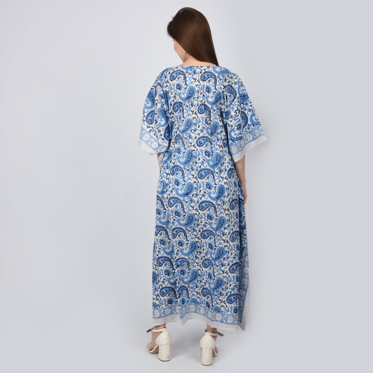 Handblockdruck Baumwollkaftans für Frauen Freie Größe Vintage traditionelle Kunst Maxikleid Schlafkleidung Nachthemd Kaftankleid