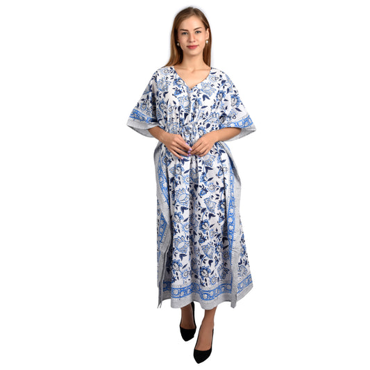 Hand Block Print Cotton Caftans For Women Free Size Vintage traditonal art Maxi gown sleepwear Night gown