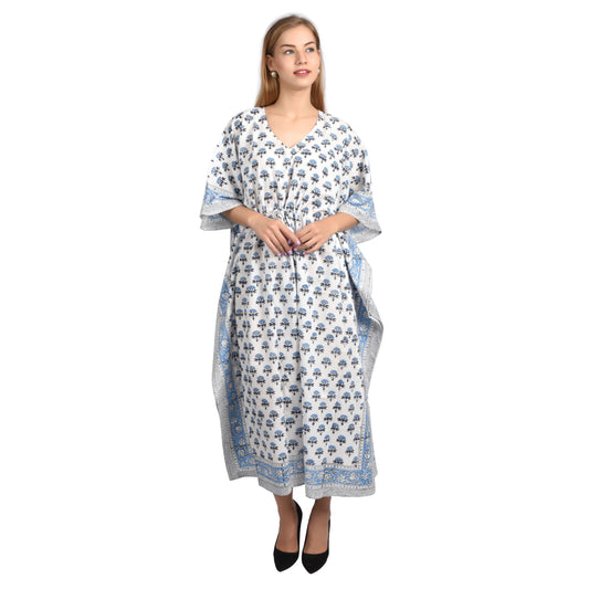 Hand Block Print Cotton Caftans For Women Free Size Vintage traditonal art Maxi gown sleepwear Night gown