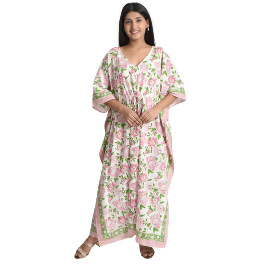 Hand Block Print Cotton Caftans For Women Free Size Vintage traditonal art Maxi gown sleepwear Night gown Kaftan dress
