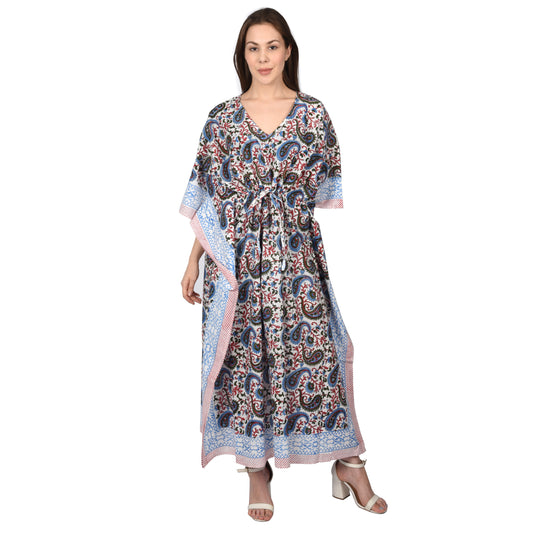 Hand Block Print Cotton Caftans For Women Free Size Sleepwear Vintage traditonal art Kaftan dress