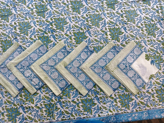 Indian Hand Block Traditional Printed Tablecloth Handmade Cotton Floral 6 Seater Tabletop Decorative for Dinning Table 60 * 90 Inches with Nepkins
