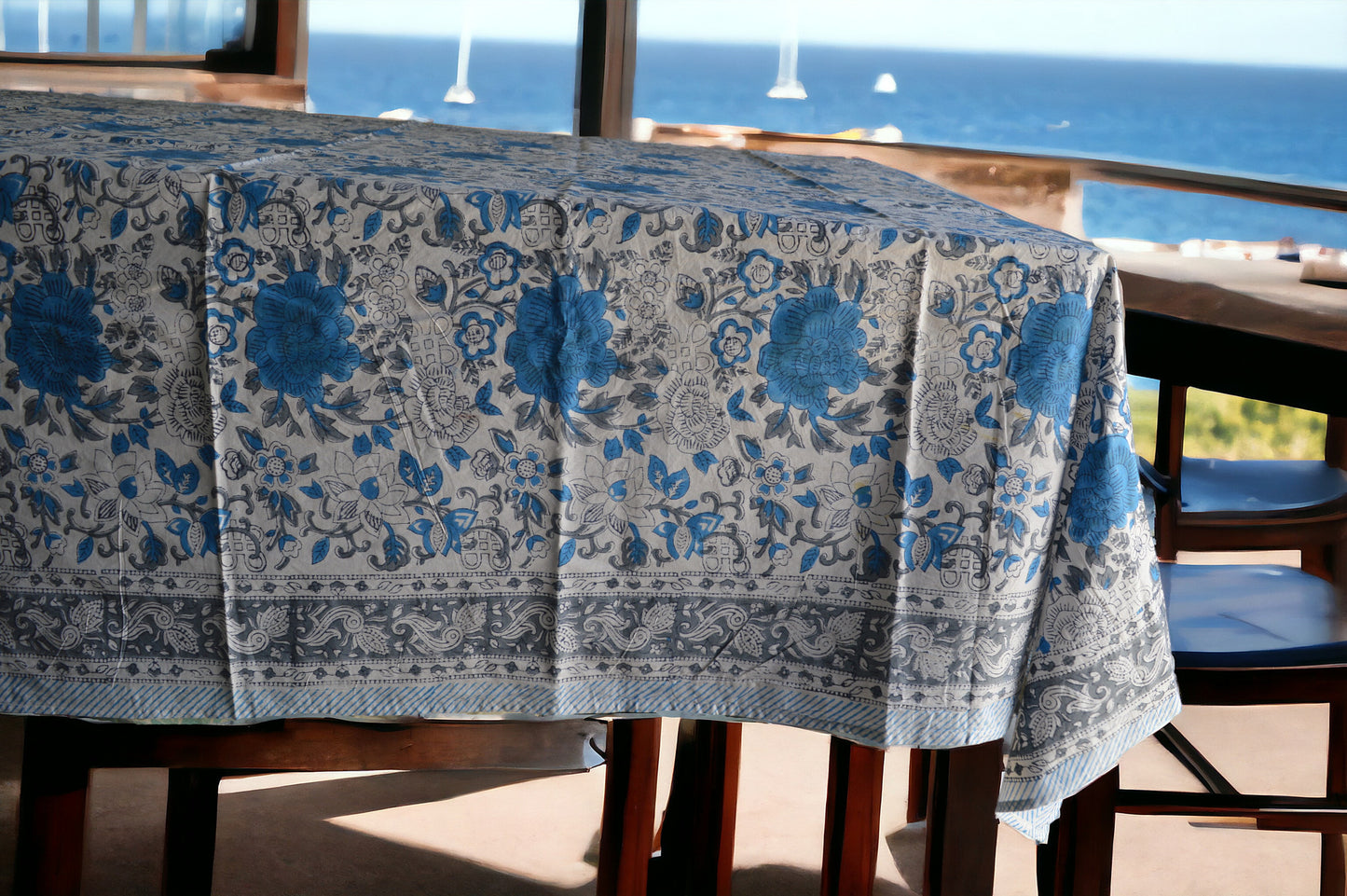 Indian Hand Block Traditional Printed Tablecloth Handmade Cotton Floral 6 Seater Tabletop Decorative for Dinning Table 60 * 90 Inches with Nepkins