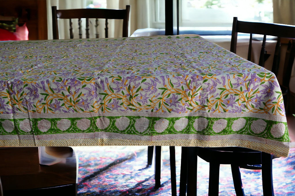Indian Hand Block Traditional Printed Tablecloth Handmade Cotton Floral 6 Seater Tabletop Decorative for Dinning Table 60 * 90 Inches with Nepkins