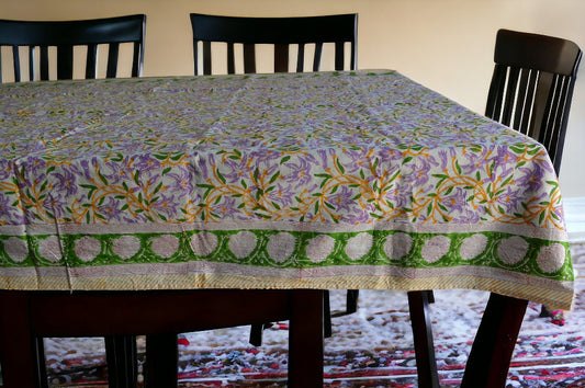 Indian Hand Block Traditional Printed Tablecloth Handmade Cotton Floral 6 Seater Tabletop Decorative for Dinning Table 60 * 90 Inches with Nepkins