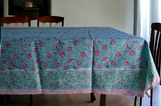 Indian Hand Block Traditional Printed Tablecloth Handmade Cotton Floral 6 Seater Tabletop Decorative for Dinning Table 60 * 90 Inches with Nepkins