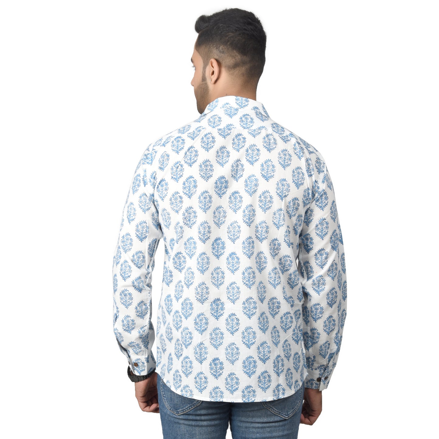 Men's Cotton Shirt Slim Fit Full Sleeves Traditional Block Printed Button Down Skin Friendly Cotton fabric Shirt
