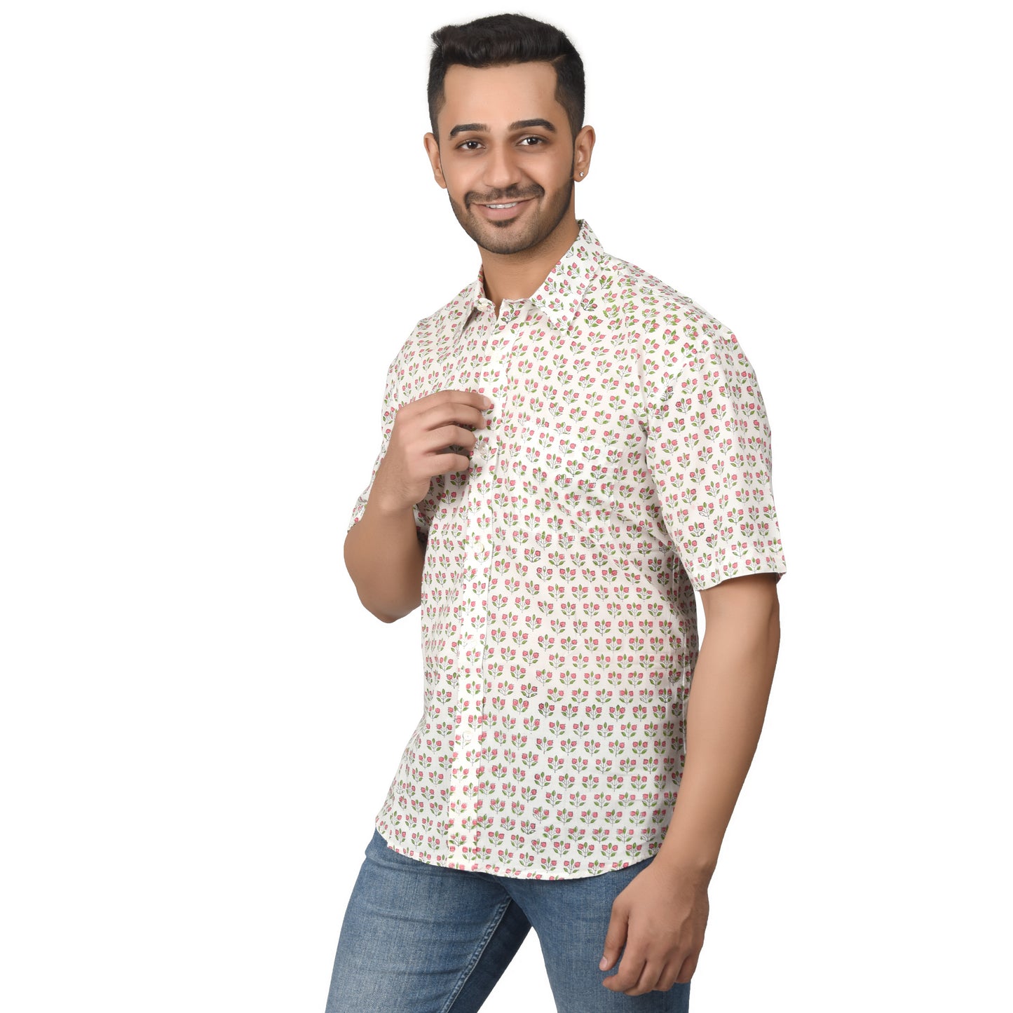 Men's Cotton Half Shirt Slim Fit Half Sleeves Traditional Block Printed Button Down Skin Friendly Cotton fabric Half Shirt