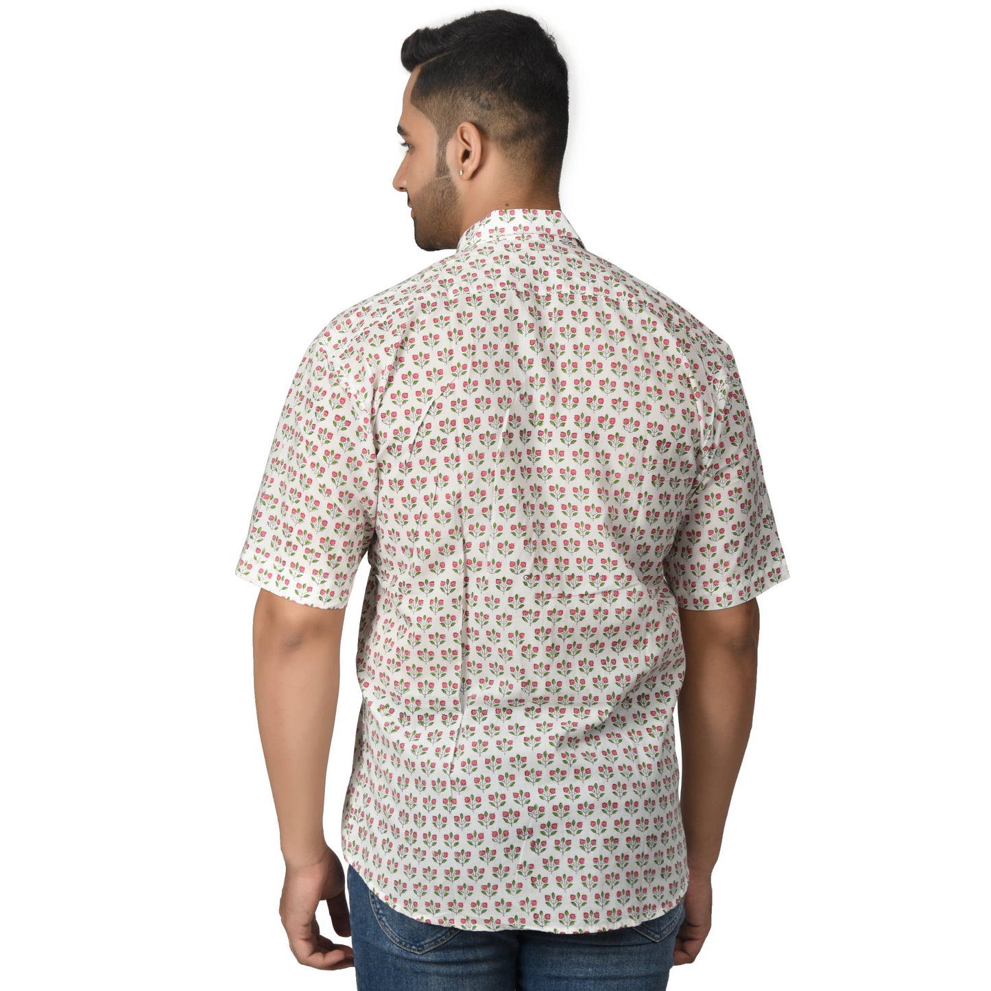 Men's Cotton Half Shirt Slim Fit Half Sleeves Traditional Block Printed Button Down Skin Friendly Cotton fabric Half Shirt