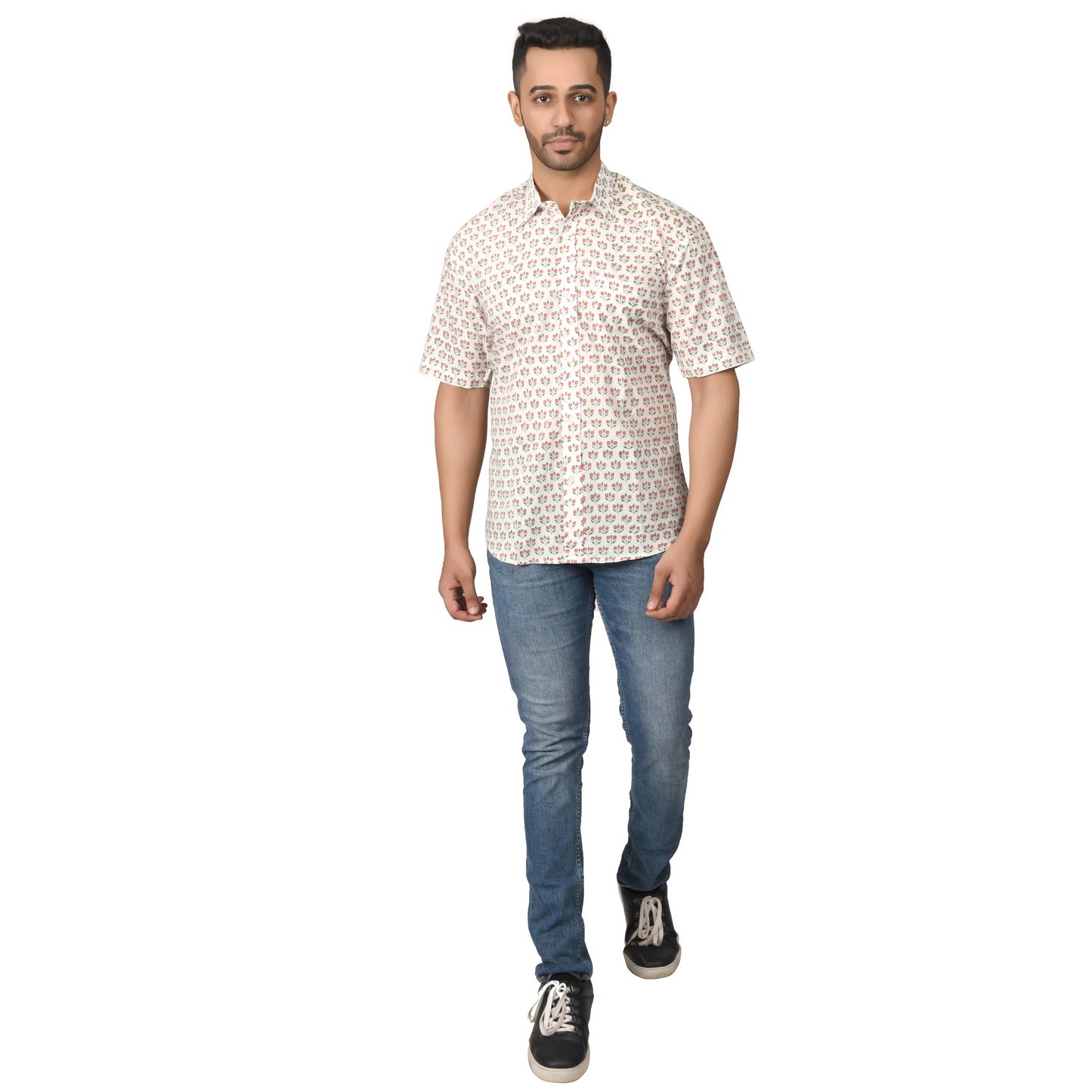 Men's Cotton Half Shirt Slim Fit Half Sleeves Traditional Block Printed Button Down Skin Friendly Cotton fabric Half Shirt