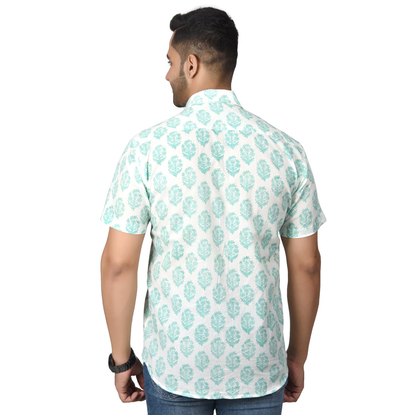 Men's Cotton Half Shirt Slim Fit Half Sleeves Traditional Block Printed Button Down Skin Friendly Cotton fabric Half Shirt