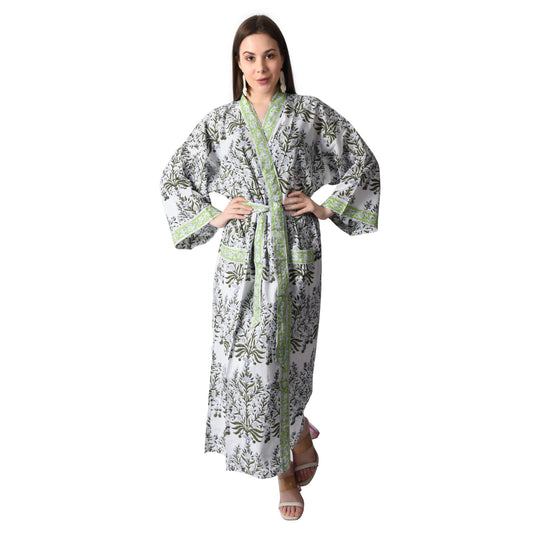 Handblockbedrucktes Sanganeri Jaipuri-Blumenmuster, lässiges Kimono-Kleid für Frauen, Strandkleidung